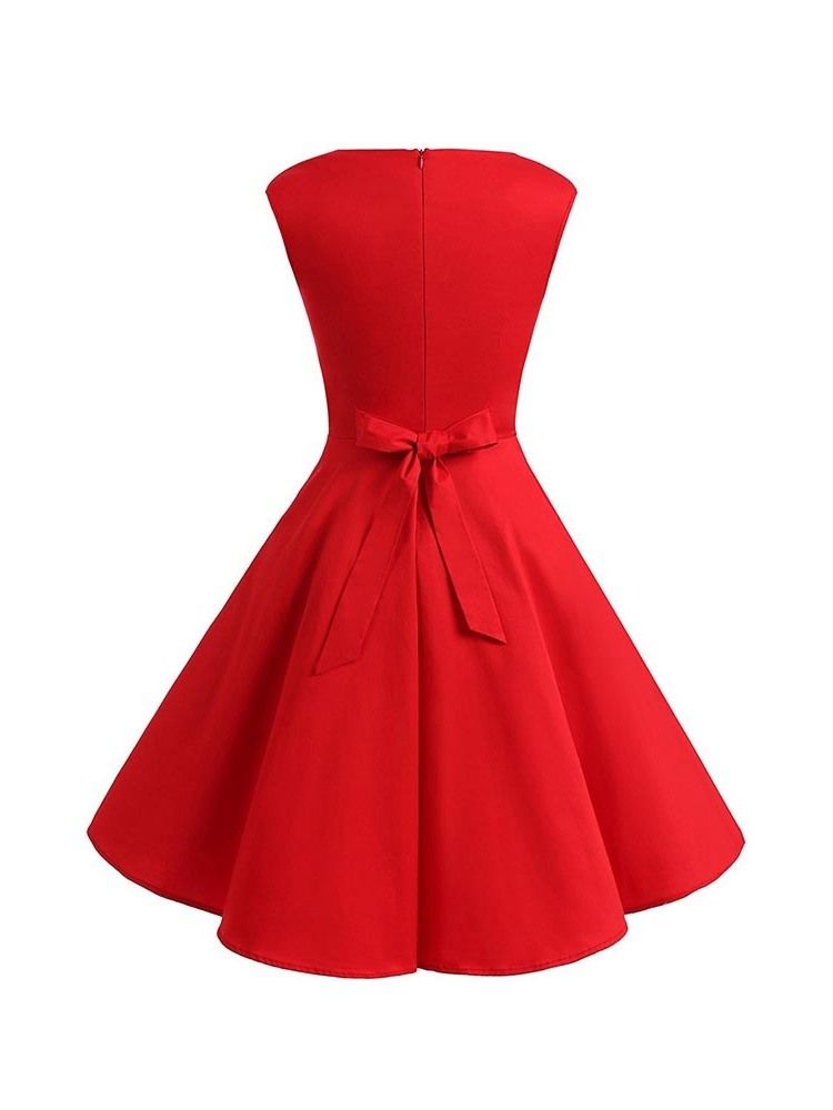 Vestido Feminino Sem Mangas Na Altura Do Joelho Bowknot Pregueado Em Linha A