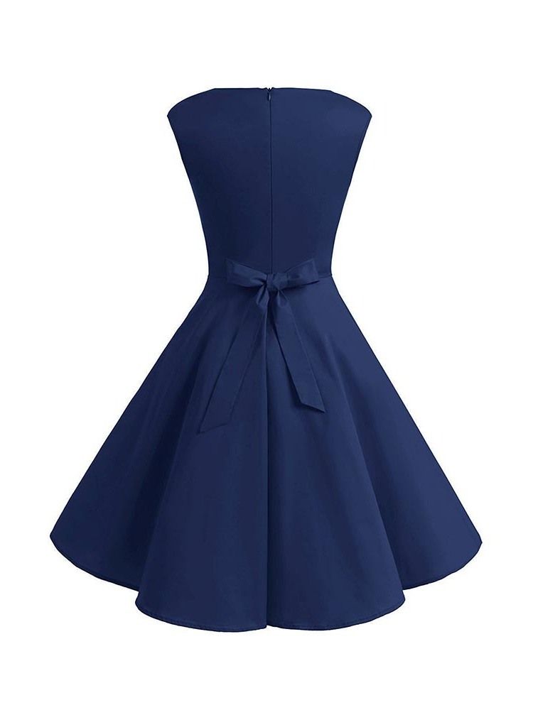 Vestido Feminino Sem Mangas Na Altura Do Joelho Bowknot Pregueado Em Linha A