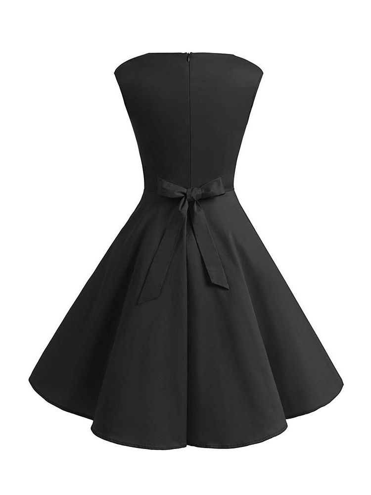 Vestido Feminino Sem Mangas Na Altura Do Joelho Bowknot Pregueado Em Linha A