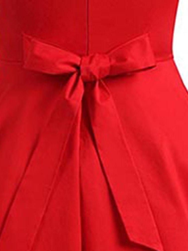 Vestido Feminino Sem Mangas Na Altura Do Joelho Bowknot Pregueado Em Linha A