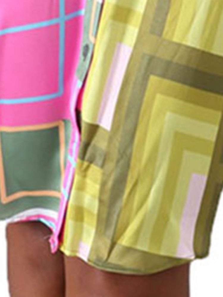 Vestido Feminino Xadrez Patchwork Casual Cintura Média Bloco Cor (sem Cós)