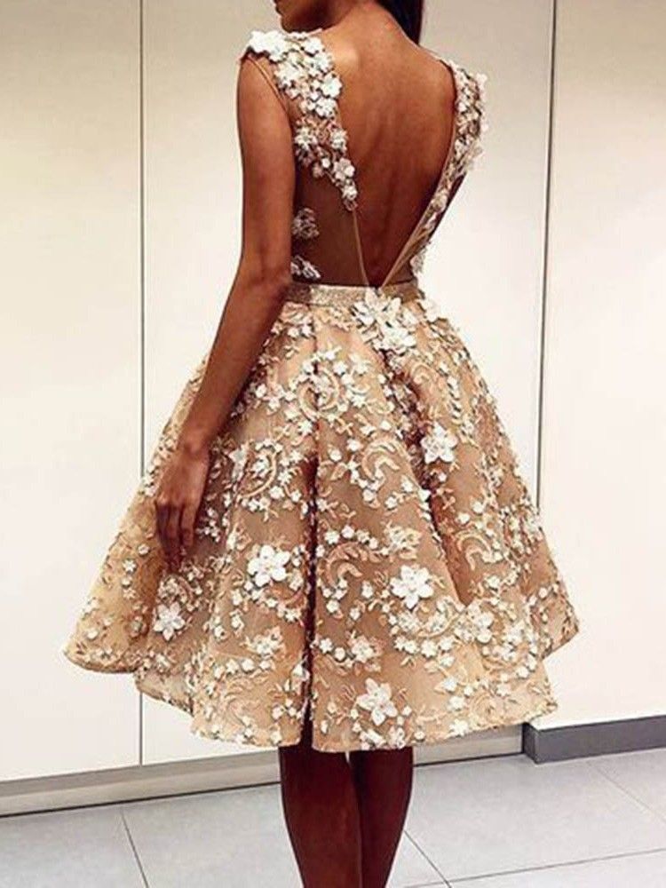 Vestido De Festa Feminino De Renda Com Decote Em V Sem Mangas E Pulôver Em Estilo A