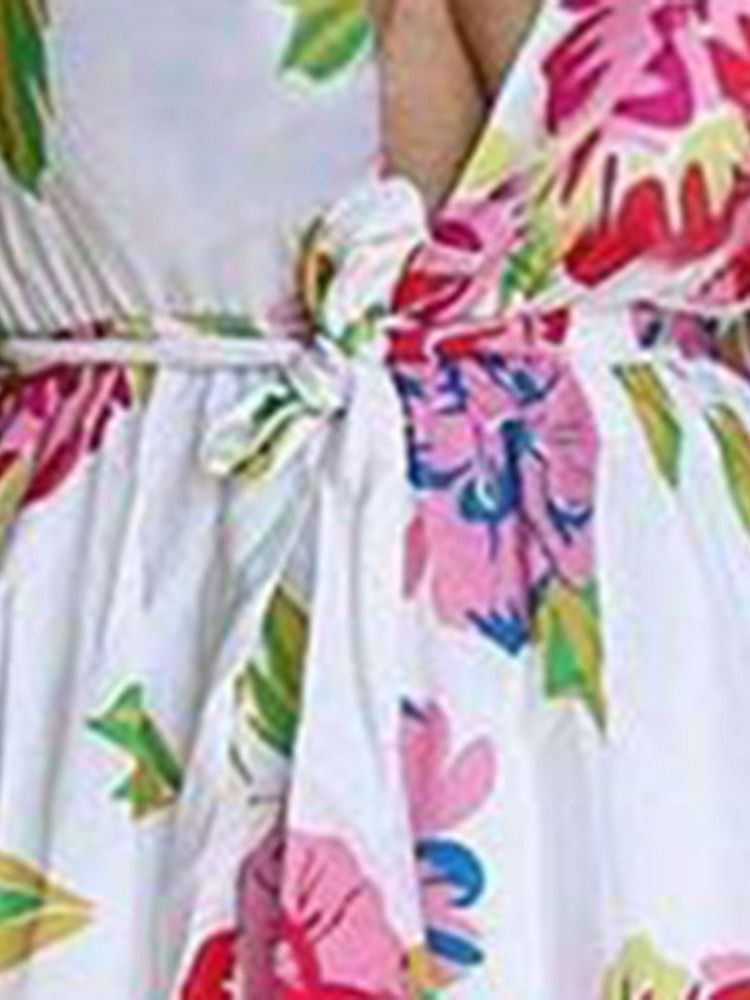 Vestido Floral Regular Com Estampa Floral De Manga Três Quartos Com Decote Em V