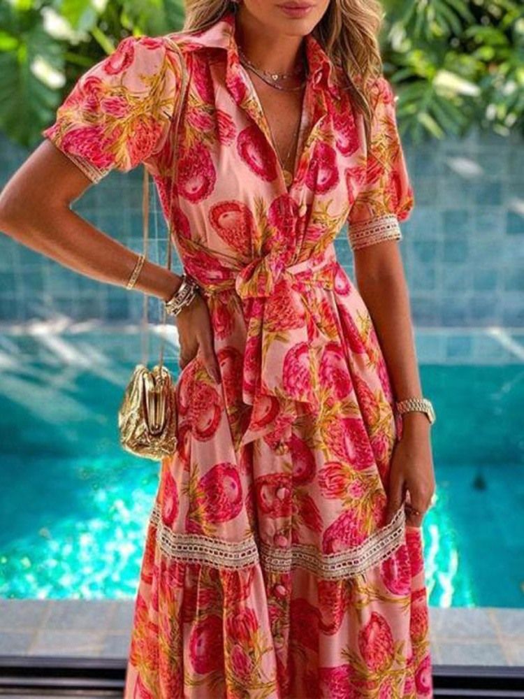 Vestido Longo Floral De Mangas Curtas Patchwork Linha A Até O Chão Vestidos De Praia Para Mulheres