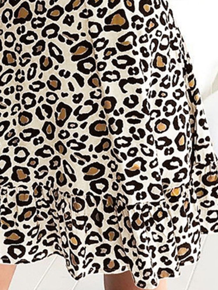 Vestido De Manga Curta Acima Do Joelho Com Decote Em V Leopardo Vestidos De Praia Para Mulheres