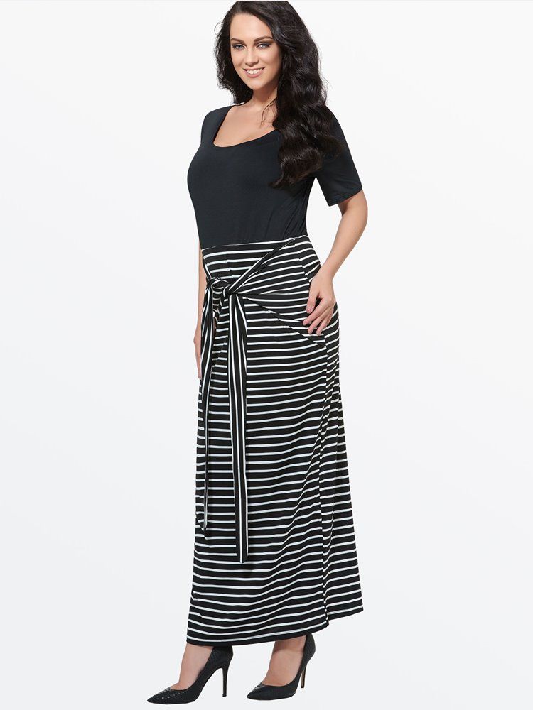 Vestido Maxi Feminino De Mangas Curtas Plus Size