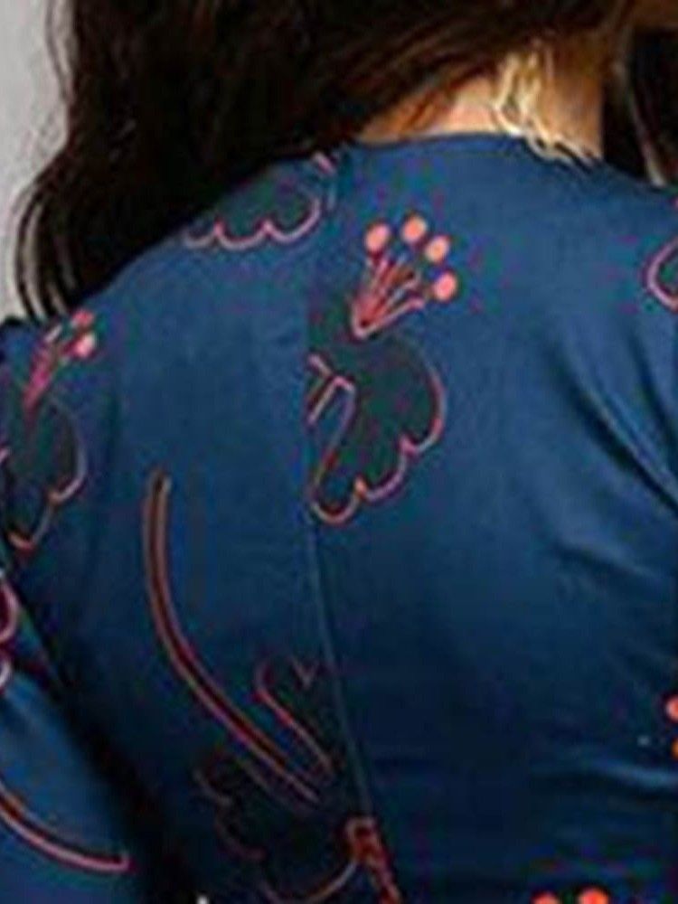 Vestido Normal Feminino Com Estampa De Gola Redonda E Manga De Três Quartos