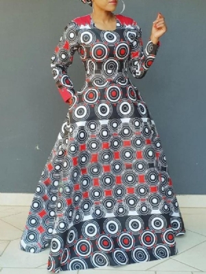 Vestidos Femininos Com Estampa Geométrica De Moda Africana Até O Chão