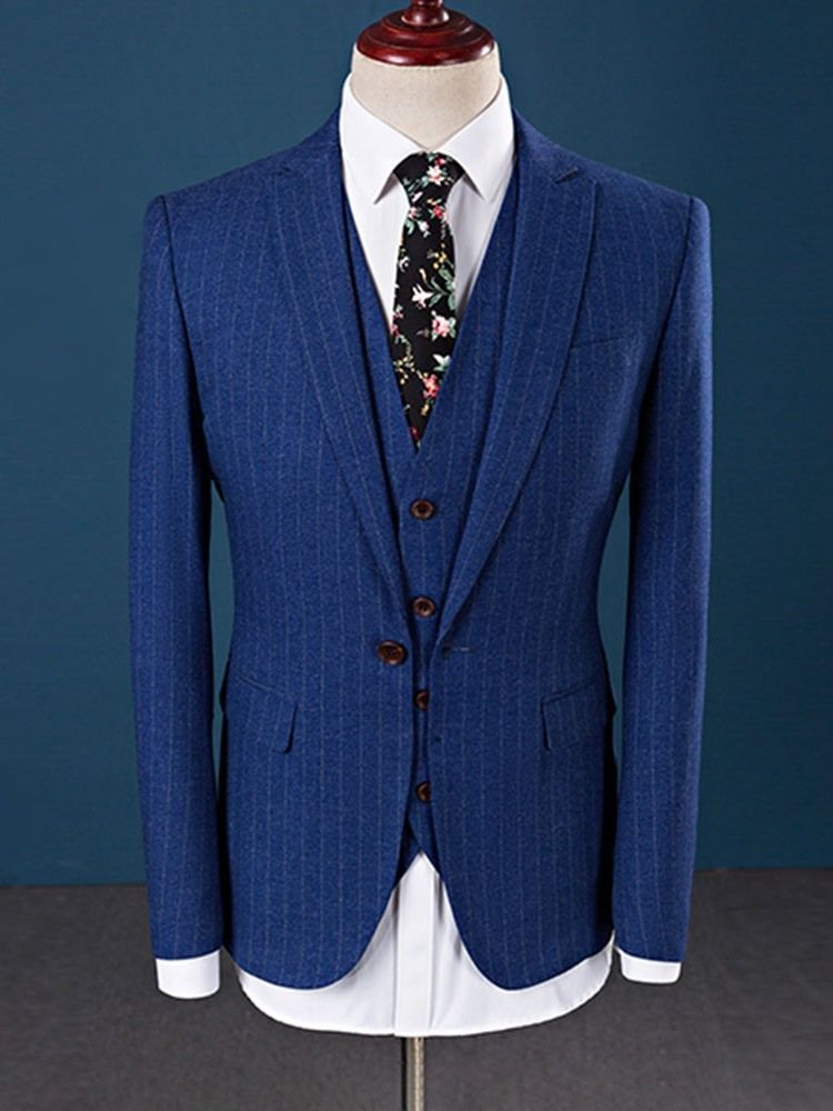 Blazer Listrado De Um Botão Masculino Terno Vestido De 3 Peças