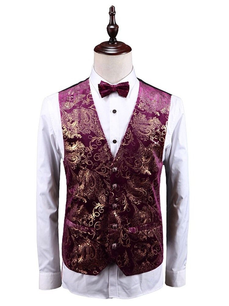 Blazer De Peito Único Com Estampa Floral 3 Peças Terno Masculino