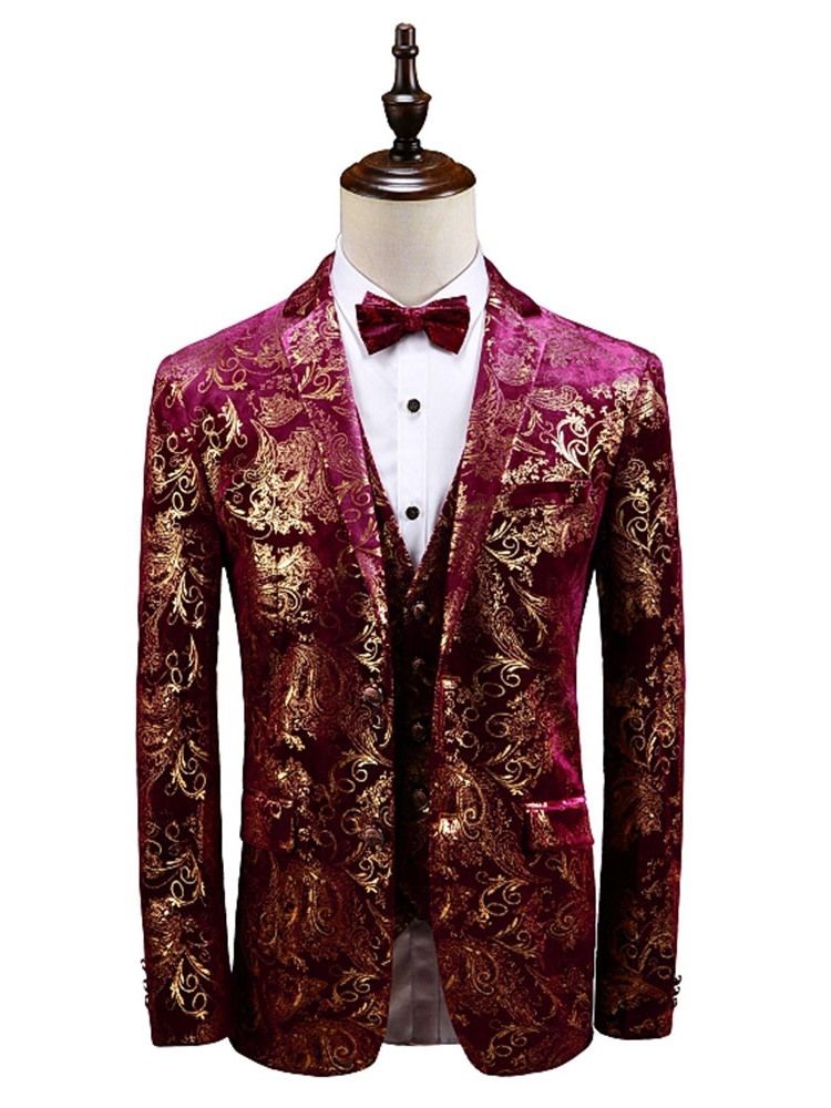 Blazer De Peito Único Com Estampa Floral 3 Peças Terno Masculino