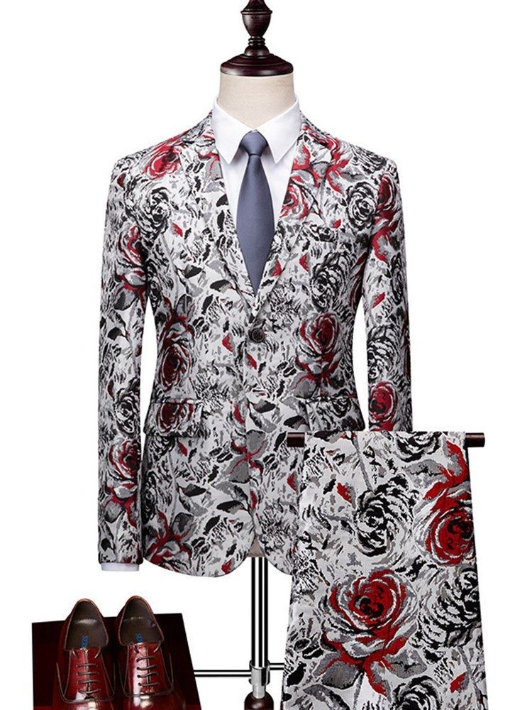 Calças Blazer Estampado Floral Homens Ternos Casual Bola