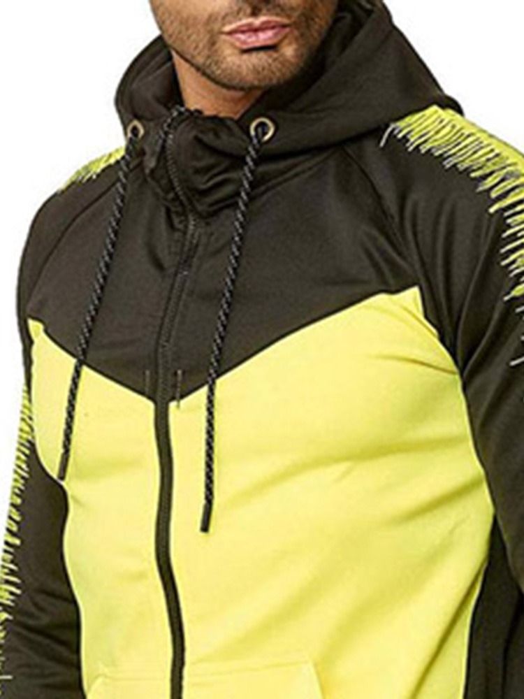 Hoodie Color Block Masculino Zipper Outfit