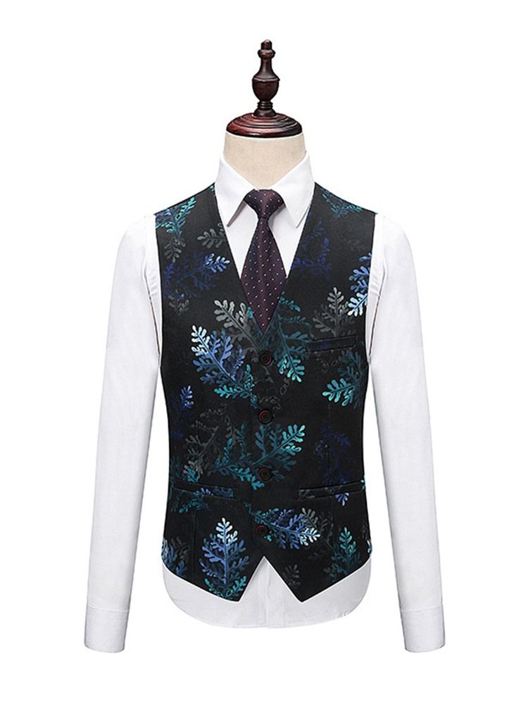 Leaf Print One Button 3 Peças Masculino Casual Suit