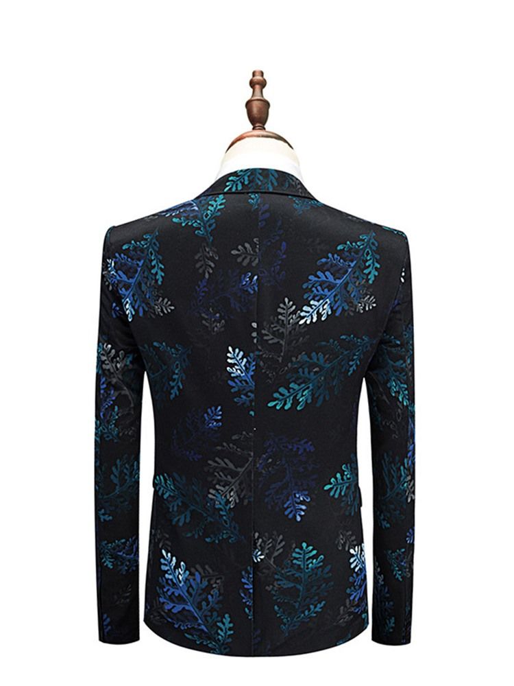 Leaf Print One Button 3 Peças Masculino Casual Suit