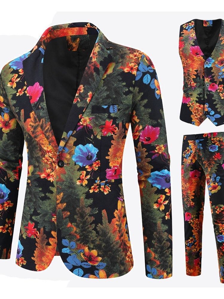 Terno Masculino Casual Floral De Um Botão