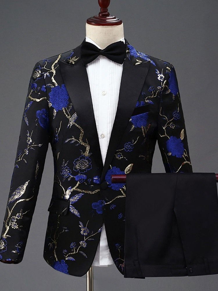 Terno Vestido De Festa Masculino Com Bordado Floral De Um Botão