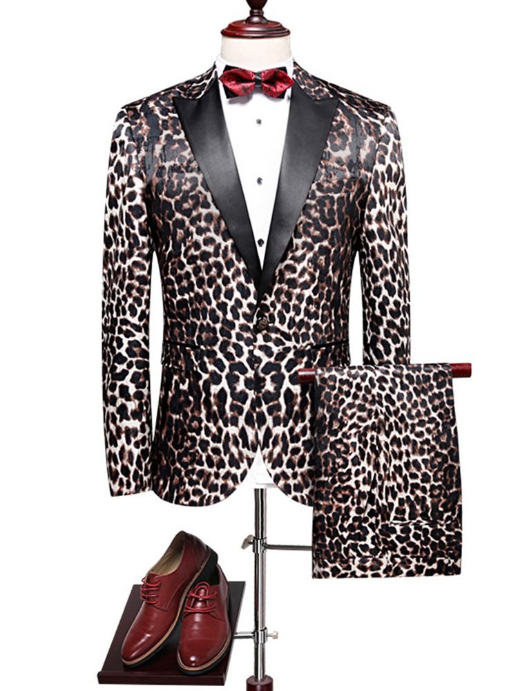 Ternos Blazer Masculino Com Estampa Leopardo Patchwork Slim Fit