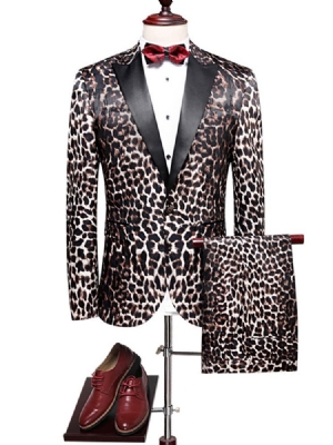 Ternos Blazer Masculino Com Estampa Leopardo Patchwork Slim Fit