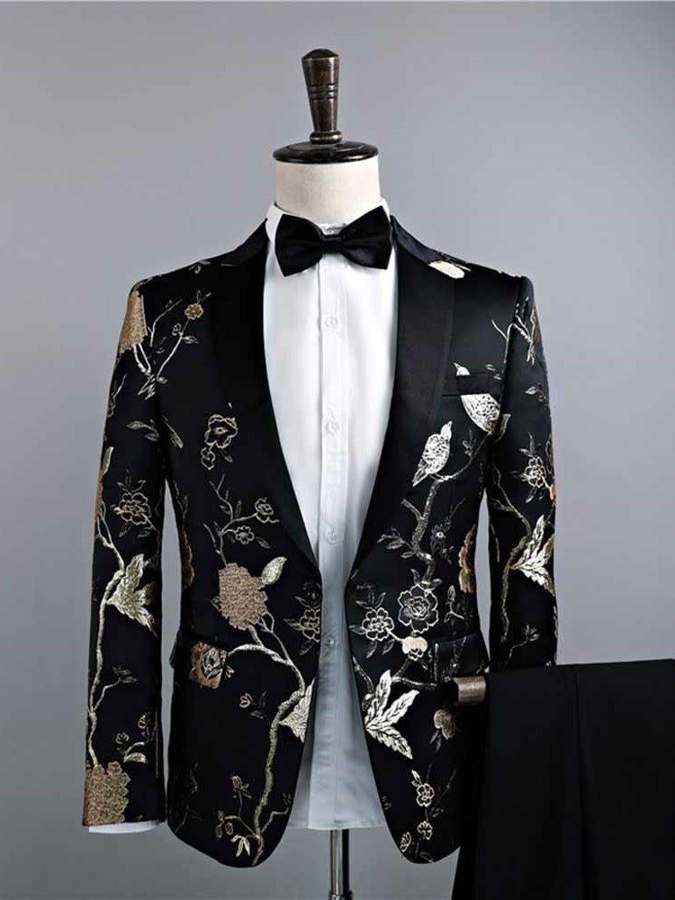 Ternos De Casamento Masculino Casual Com Estampa Floral Preta