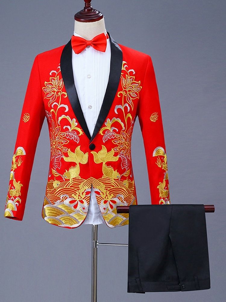 Ternos De Festa Masculina Estilo Chinês Estampado Floral