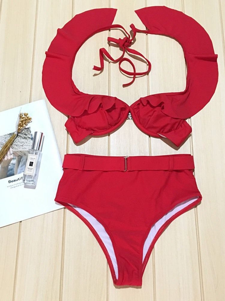 Conjunto De Biquíni Feminino Com Babados E Manga Curta Com Cordões Maiô Sexy