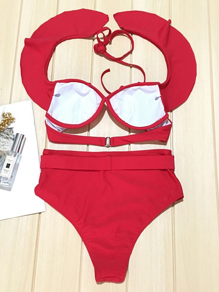 Conjunto De Biquíni Feminino Com Babados E Manga Curta Com Cordões Maiô Sexy