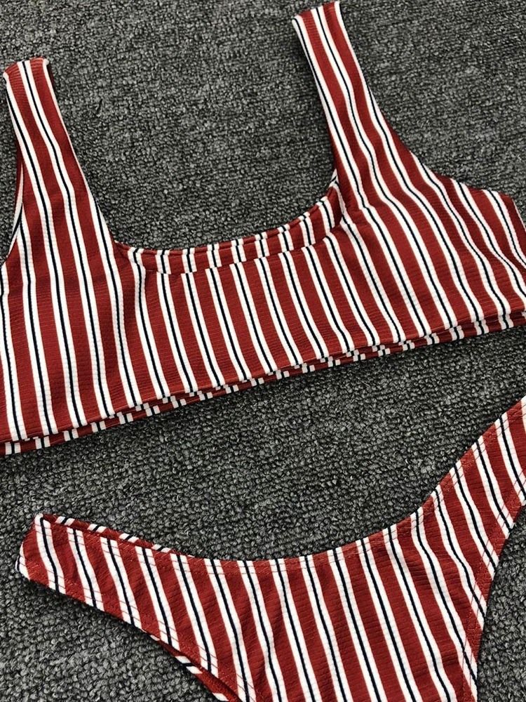 Conjunto De Biquíni Feminino Stripe Bowknot Com Look De Praia Maiô Elástico