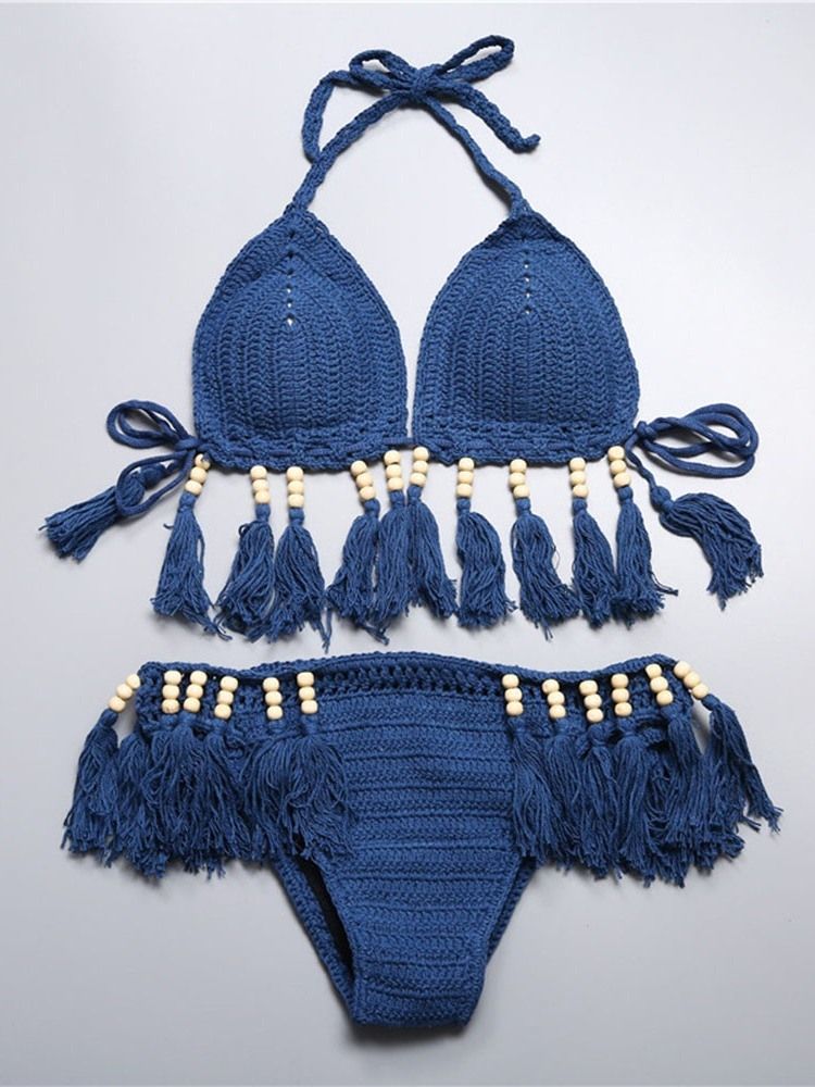 Conjunto De Biquíni Simples Feminino Tassel Sexy Swimwear