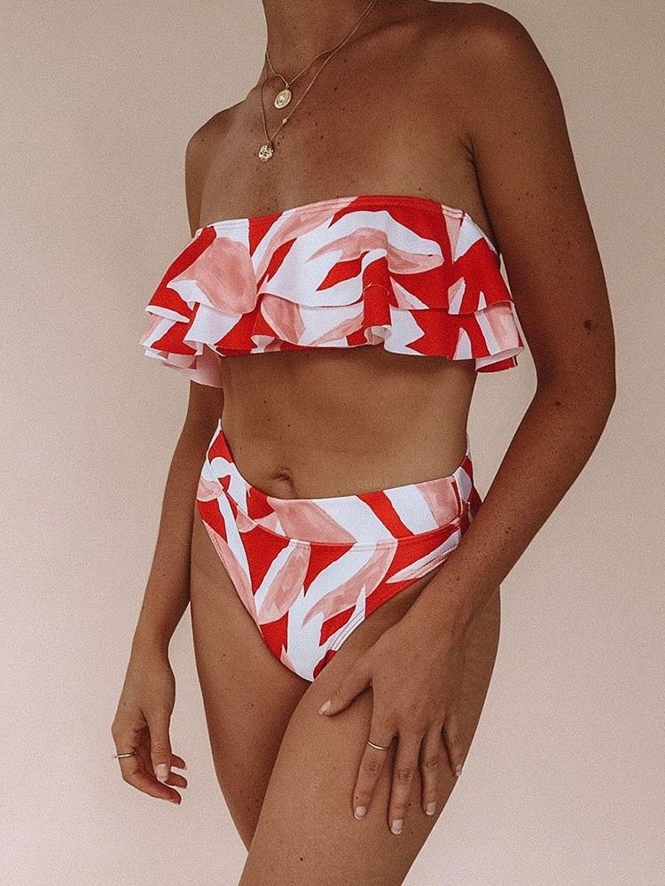 Fato De Banho Feminino Falbala Tankini Com Bloco De Cores