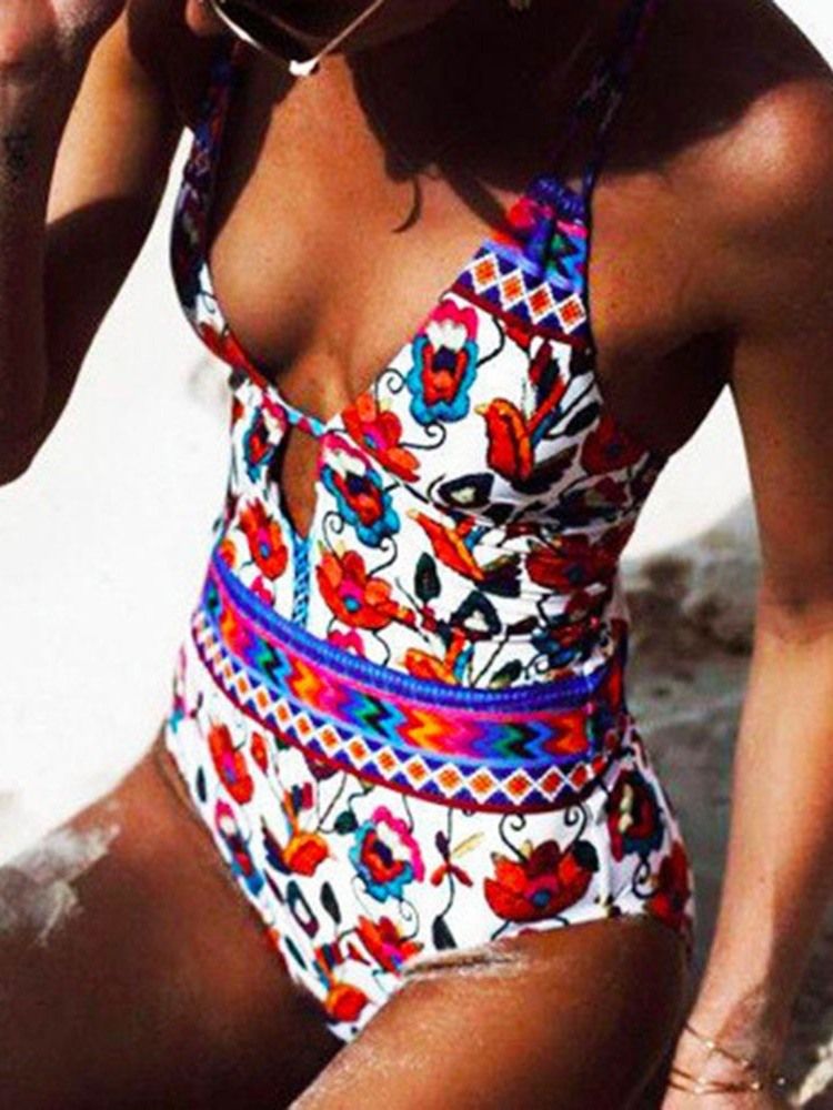 Moda Africana Feminina Dashiki One Piece Floral Print Swimwear