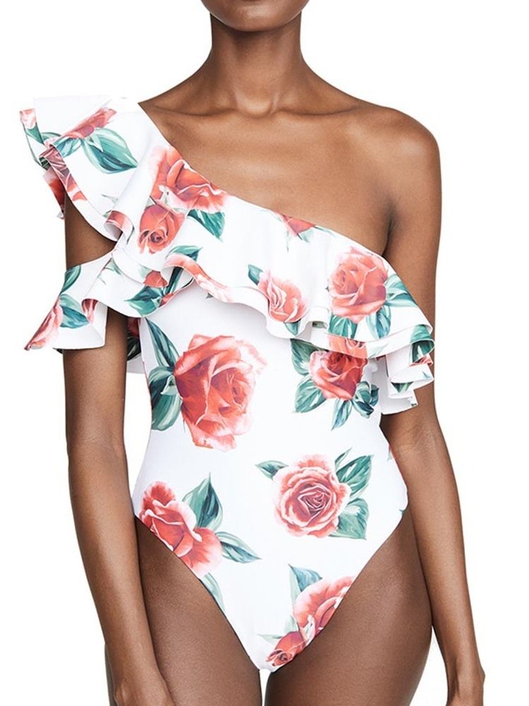 Roupa De Banho Feminina Sexy Com Estampa Floral De Um Ombro