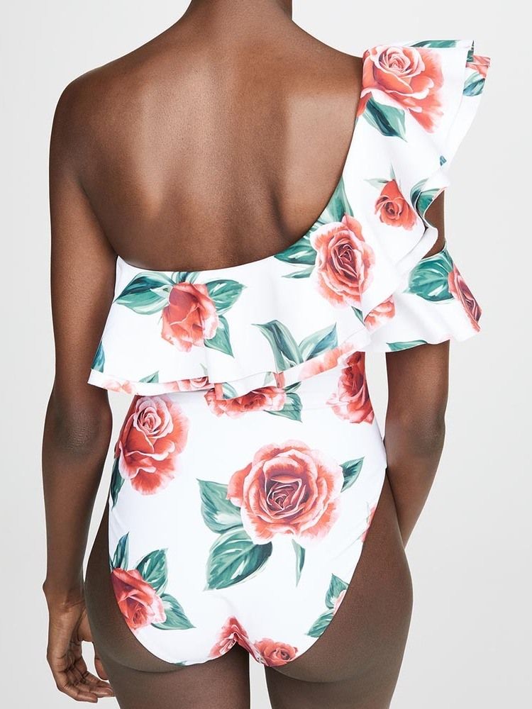 Roupa De Banho Feminina Sexy Com Estampa Floral De Um Ombro