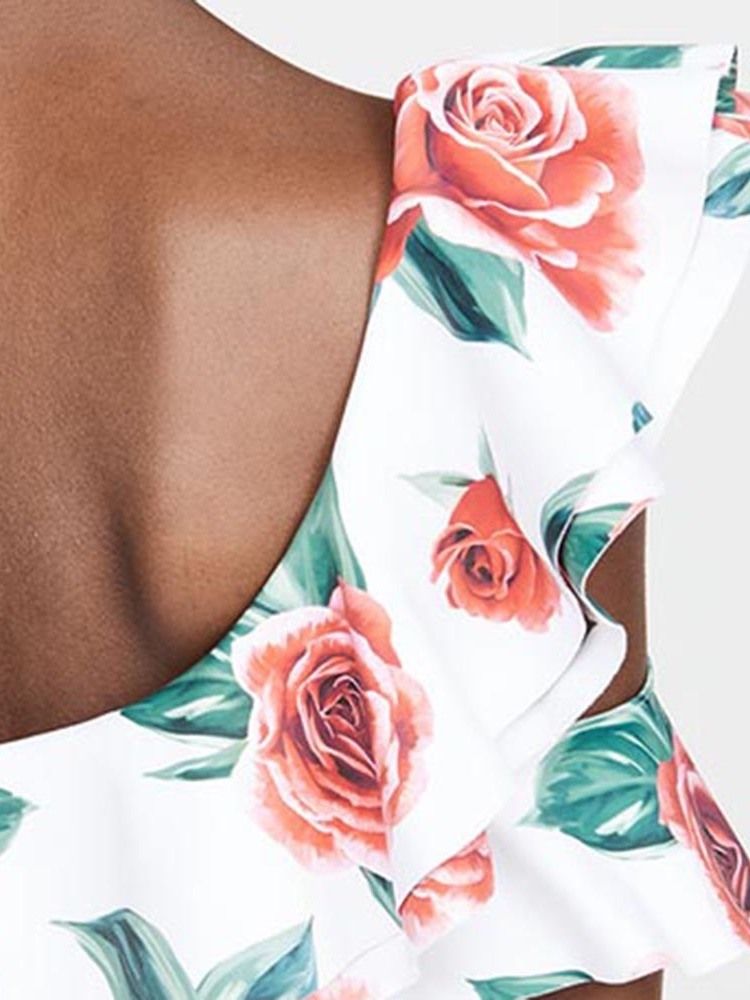 Roupa De Banho Feminina Sexy Com Estampa Floral De Um Ombro