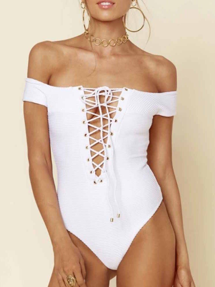 Roupa De Banho Feminina Sexy De Uma Peça Simples Com Cordão