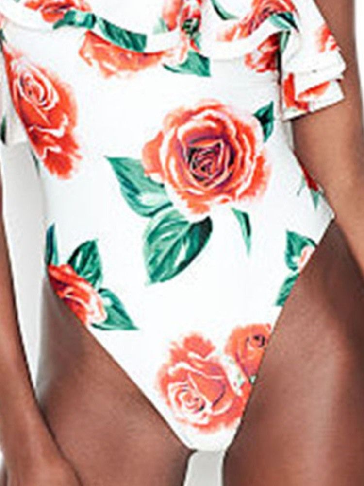 Roupa De Banho Floral Sexy Com Estampa De Um Ombro Feminino