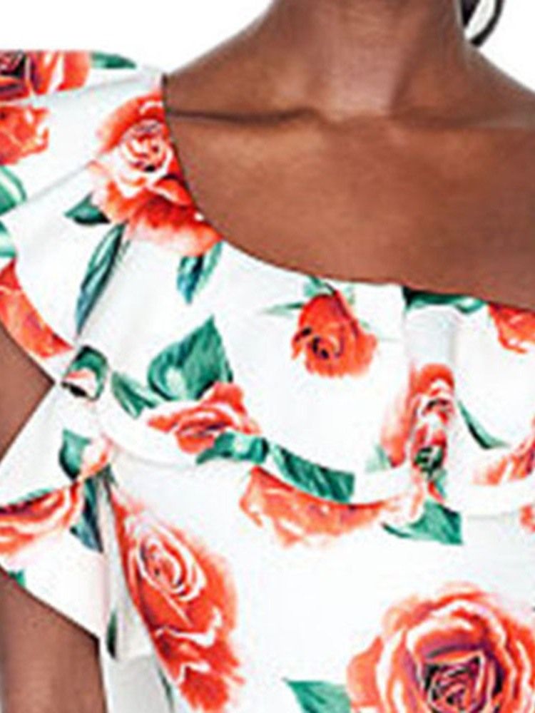 Roupa De Banho Floral Sexy Com Estampa De Um Ombro Feminino