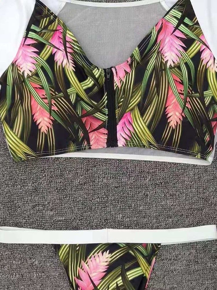 Traje De Banho Feminino Floral Sexy De Manga Comprida