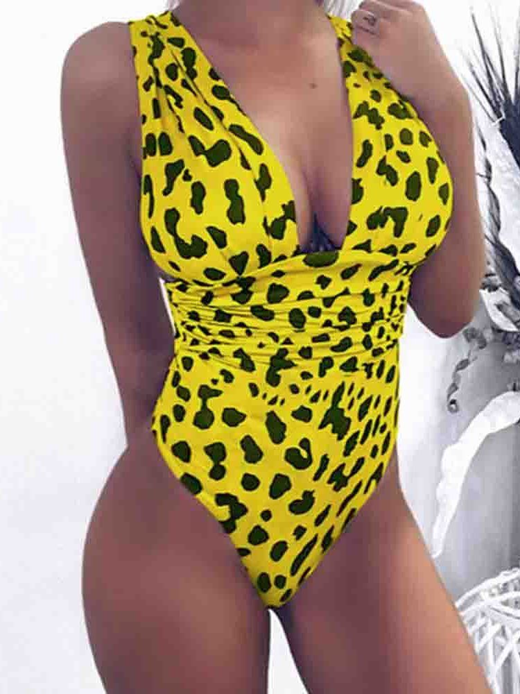 Traje De Banho Feminino Leopardo De Uma Peça De Cor Sexy