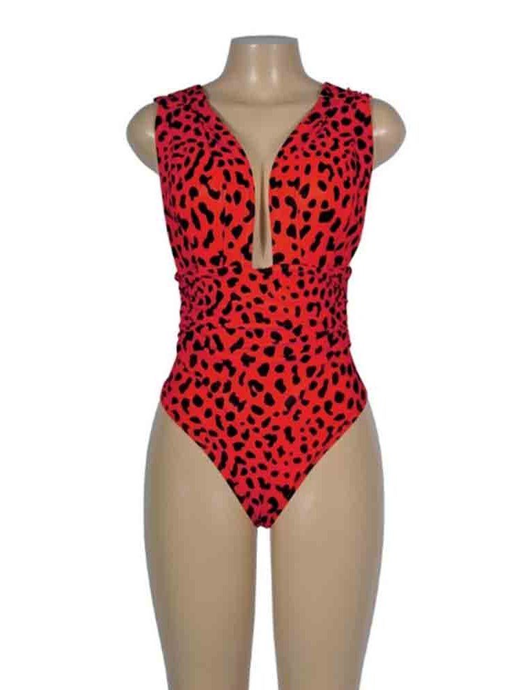 Traje De Banho Feminino Leopardo De Uma Peça De Cor Sexy