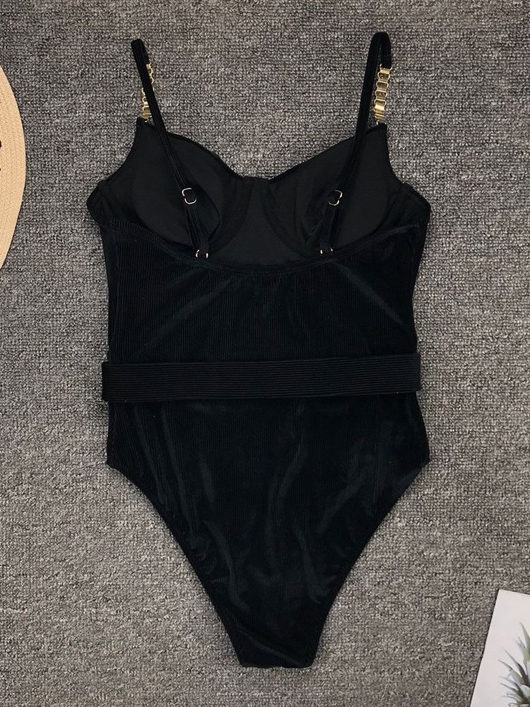 Traje De Banho Feminino Liso De Uma Peça Sexy Com Cinto