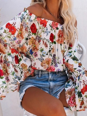 Blusa Feminina De Manga Comprida Padrão Sem Ombro Estampado Floral