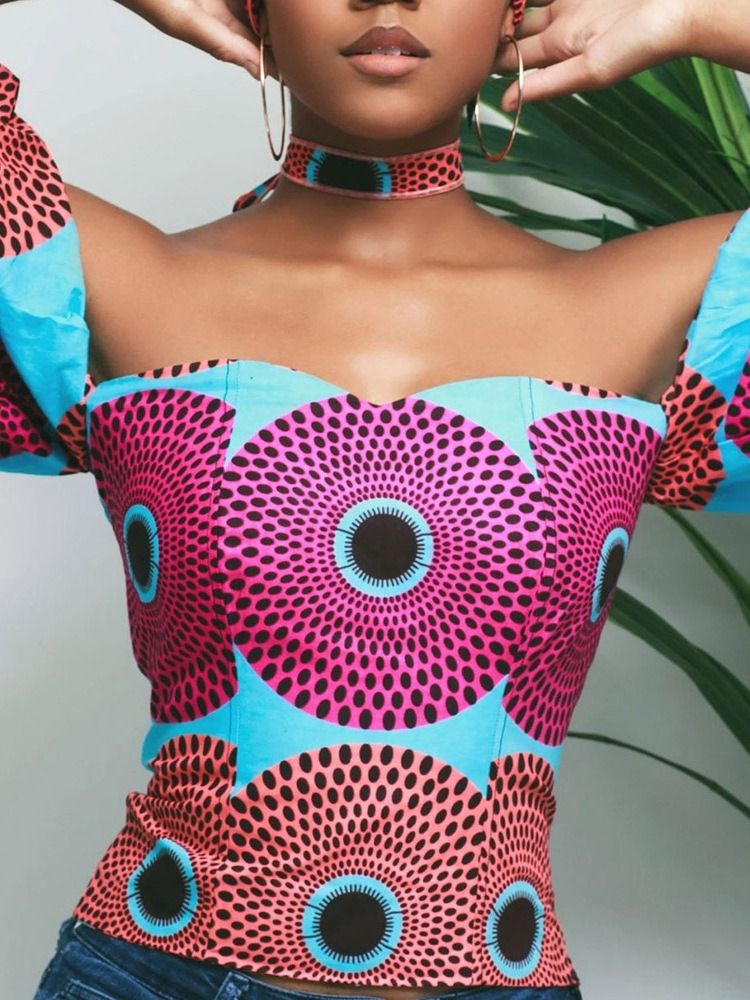 Blusa Feminina De Manga Curta Estampada Com Bolinhas De Ombro