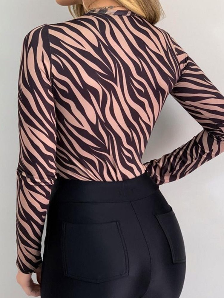 Blusa Feminina Padrão Com Decote Em V Leopardo Regular Manga Comprida