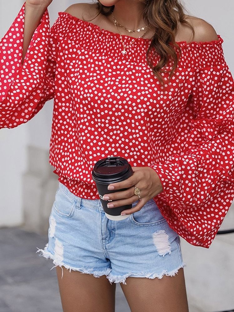 Blusa De Manga Comprida Feminina Padrão Com Bolinhas Retalhos Com Bolinhas Alargadas