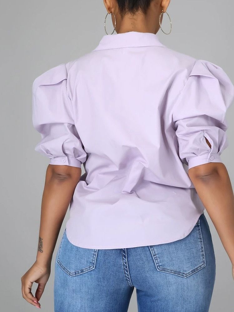 Blusa De Manga Curta Feminina Normal Normal De Botão