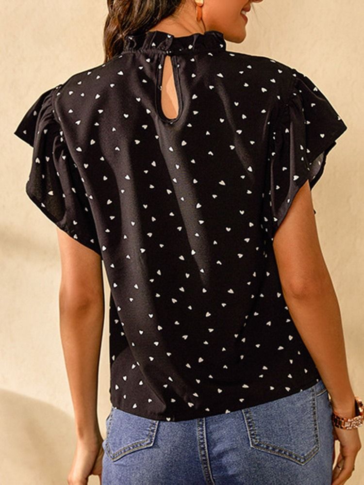 Estampa Polka Dots Manga Ruffle Blusa Feminina De Manga Curta Padrão