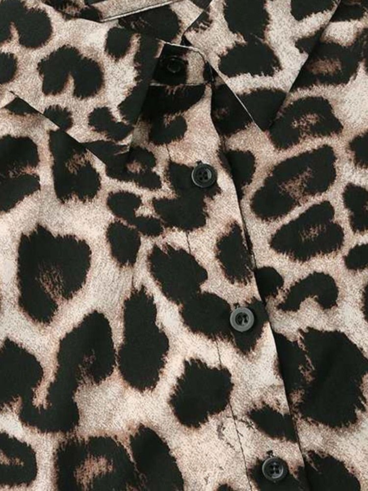 Lanterna De Leopardo Estampa Manga Longa Blusa Feminina Padrão