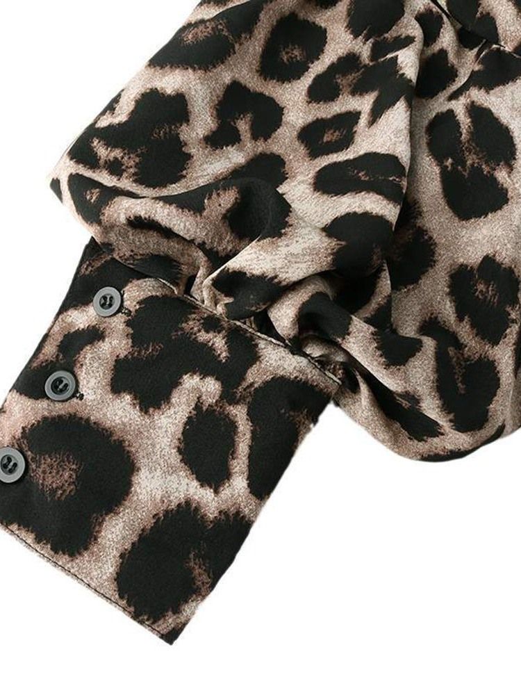 Lanterna De Leopardo Estampa Manga Longa Blusa Feminina Padrão