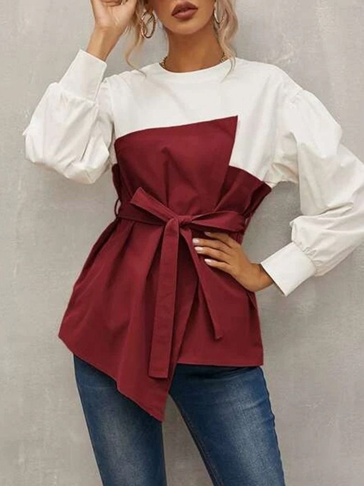 Lanterna Manga Simples Manga Longa Blusa Padrão Feminina